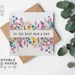 Papier de graines de FLEURS, cartes de papier de graines, carte de graines imprimées, cadeau de jardinage écologique - Summertime Meadow - Meilleure maman et papa