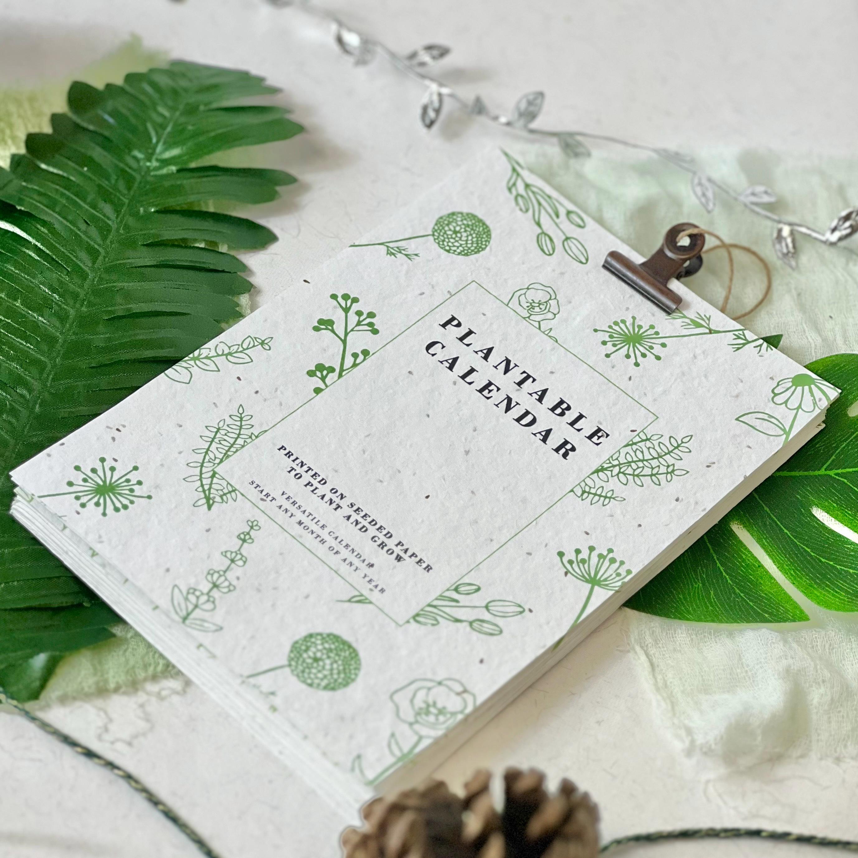 Eco-friendly Luxury Seed Paper Plantable 12 Month Calendar - Sustainable Yearly Planner - Green Blooms