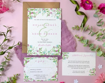 Plantable Wedding Invitations | Seed Paper Wedding Invites with Envelopes | Eco Friendly Biodegradable Stationery | Spring