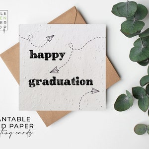 Papel de semilla de FLOR, Tarjetas de papel de semilla, Tarjeta de semilla impresa, Regalo de jardinería ecológico- Aviones de papel - Feliz graduación