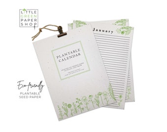 Eco-friendly Luxury Seed Paper Plantable 12 Month Calendar - Sustainable Yearly Planner - Green Meadow