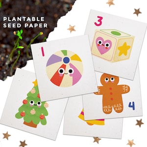 Plantable Seed Paper 24 Days Advent Calendar - Countdown to Christmas with Eco-Friendly Joy - Cartoon Christmas