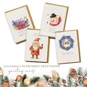 Papier de graines biodégradable respectueux de l'environnement, cartes de vœux plantables, paquet multiple de Noël, souvenirs festifs (paquet de 4)