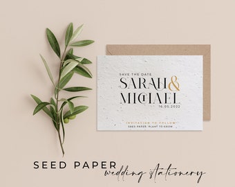 Plantable SEED PAPER Eco-friendly Sustainable Biodegradable Wedding Save the Date Invitation - Renee