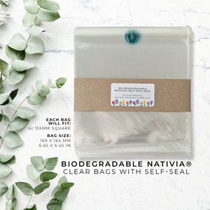 Biologisch afbreekbare NATIVIA cellofaanzakjes zelfsluitend Milieuvriendelijk zetmeelcellofaan, presentatie zelfklevend cadeau transparant, passend 6 x 155 mm 50 100 250 500