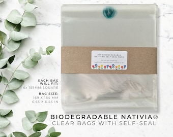 Biodegradable NATIVIA cello bags self seal Eco-friendly starch cellophane presentation self glue gift clear to fit 6xSQ 155mm 50 100 250 500