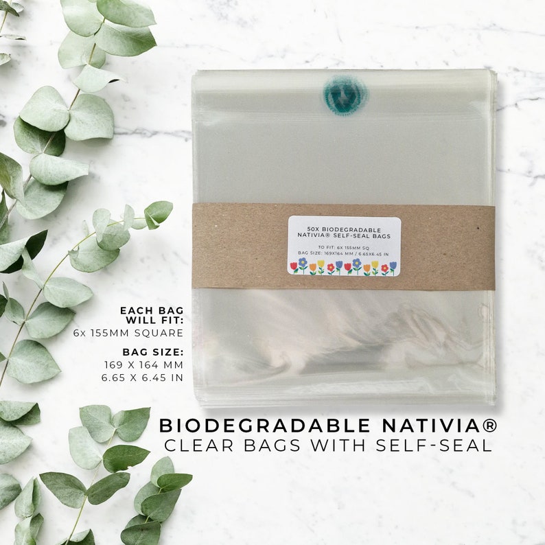 K&ouml;nnte beinhalten: Ein Stapel durchsichtiger, biologisch abbaubarer Plastikt&uuml;ten mit Selbstverschluss. Die T&uuml;ten sind mit "Biologisch abbaubar Nativia&reg; Klarsichtbeutel mit Selbstverschluss" beschriftet und haben eine Gr&ouml;&szlig;e von 169 x 164 mm.