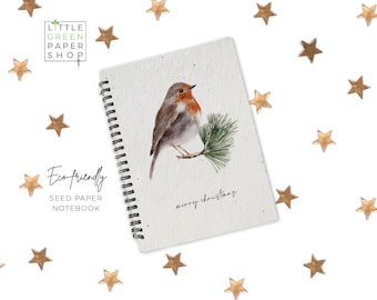 Eco-Friendly Plantable Seed Paper Christmas Notebook - A Sustainable Way to Write, Plant and Watch Your Wishes Grow - Robin