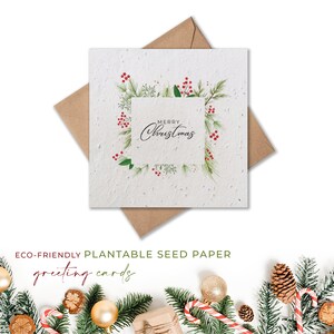 Carte di carta per semi di fiori piantabili - Agrifoglio - Buon Natale - Natale, Amici, Famiglia, Auguri, Giardinaggio, Ecologico, Biodegradabile
