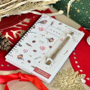 Set di quaderni e penne PLANTABLE - Pettirossi, ecologico, pianta dopo l'uso, fai crescere fiori selvatici, Natale, piccolo regalo, regalo premuroso, seminato