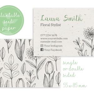 Tarjetas de presentación de papel con semillas de flores plantables (85 x 55 mm) - PERSONALIZABLES - Tarjetas de presentación ecológicas y biodegradables