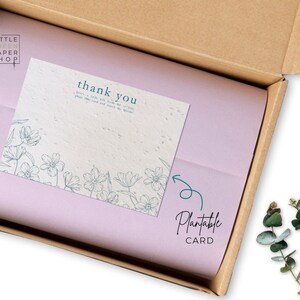 Resbalones de cortesía de papel con semillas plantables para empresas Material de marketing A6 o A7 Flores biodegradables ecológicas - Diseño de agradecimiento.
