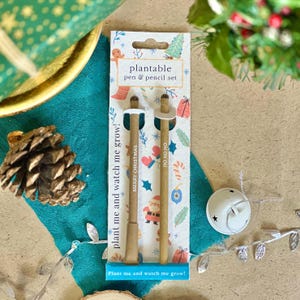 Set di penna e matita da piantare - Allegria natalizia, ecologico, pianta dopo l'uso, fai crescere fiori selvatici, Natale, piccolo regalo, regalo premuroso, semi
