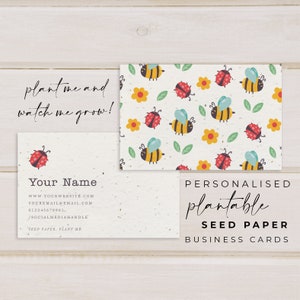 Cartes de visite en papier graines de fleurs à planter (85 x 55 mm) - PERSONNALISÉES SUR MESURE - Cartes de visite pour présentation, écologiques, biodégradables