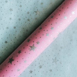 Eco-friendly Mulberry Wrapping Paper Baby Shower Pink Blue - 100% Biodegradable, Sustainable Gift Wrapping Earth-friendly Silver Stars