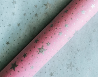 Eco-friendly Mulberry Wrapping Paper Baby Shower Pink Blue - 100% Biodegradable, Sustainable Gift Wrapping Earth-friendly Silver Stars