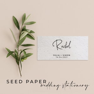 PAPIER DE SEMENCES à planter Respectueux de l'environnement Durable Biodégradable Carte de place pour fête de mariage Nom de lieu - Signature