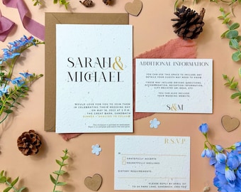 Plantable Wedding Invitations | Seed Paper Wedding Invites with Envelopes | Eco Friendly Biodegradable Stationery | Renee