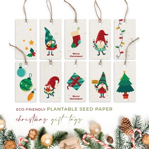Étiquettes-cadeaux en papier pour graines de Noël écologiques et biodégradables pour Noël - Petits assistants du père Noël (paquet de 10)