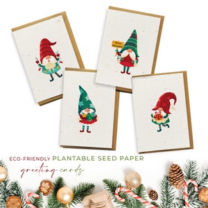 Lot de 4 cartes de vœux à planter en papier de graines biodégradables et respectueux de l'environnement – Les petits assistants du Père Noël (lot de 4)