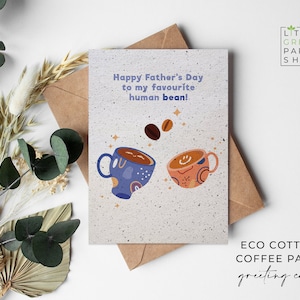 Cartes de papier à café en coton écologique à planter A6 - Salutation de la fête des pères, écologique, biodégradable - Haricot humain préféré