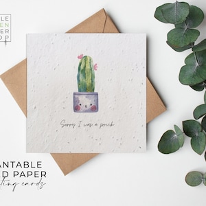 Cartões de papel de sementes de flores plantáveis - Desculpe - desculpas, saudação, jardinagem, presente, trocadilho, piada, amigos, família, ecológico, biodegradável