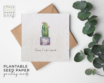Plantable Flower Seed Paper Cards - Sorry - Apology, Greeting, Gardening, Gift, Pun, Joke, Friends, Family, Eco-friendly, Biodegradable