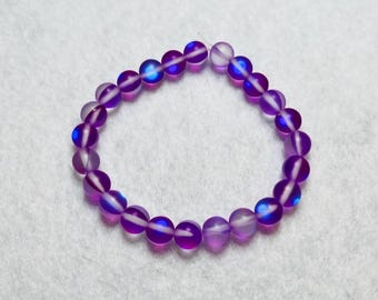 Bracelet en perles de verre violet irisé | Bijou élastique fait main