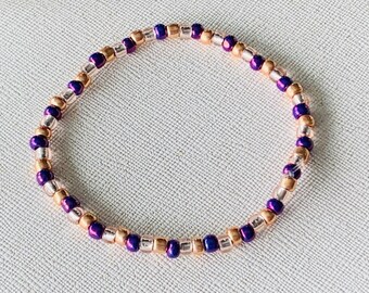 Bracelet en perles de rocaille violettes et or rose | Bijou élastique fait main