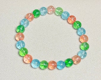 Bracelet de perles pastel | Bracelet élastique | Vert | Bleu | Rose | Perles craquelées