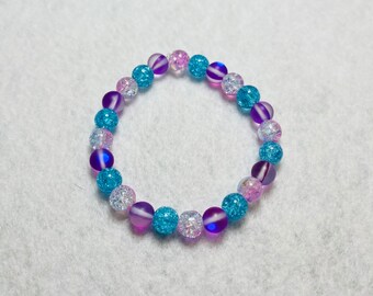 Bracelet à perles craquelées, bijoux Mermaidcore, rose, violet, bleu