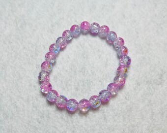 Bracelet à perles craquelées irisées | Rose et violet, élastique