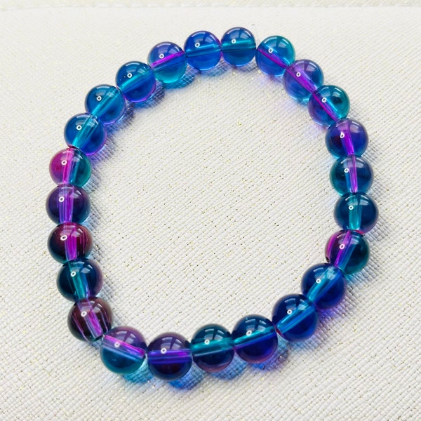 Purple and Blue Duo Bead Bracelet | Elastic Bracelet | Purple | Blue | Duochrome | Glass