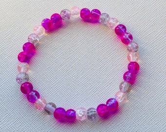 Bracelet fait main en perles roses craquelées | Modèle élastique de 18 cm
