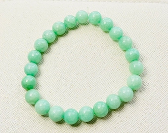 Bracelet en perles de quartz vert menthe | Bijou élastique fait main