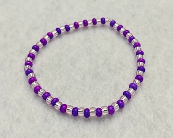 Bracelet en perles de rocaille roses et violettes | Bijou élastique à superposer