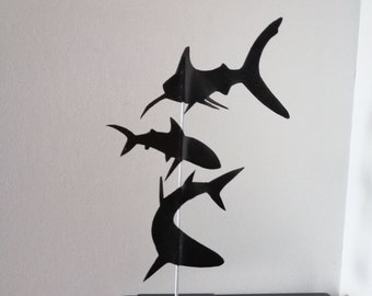 Sculpture, statue, requin, animal, animaux, moderne, contemporain, figurine, noir, design