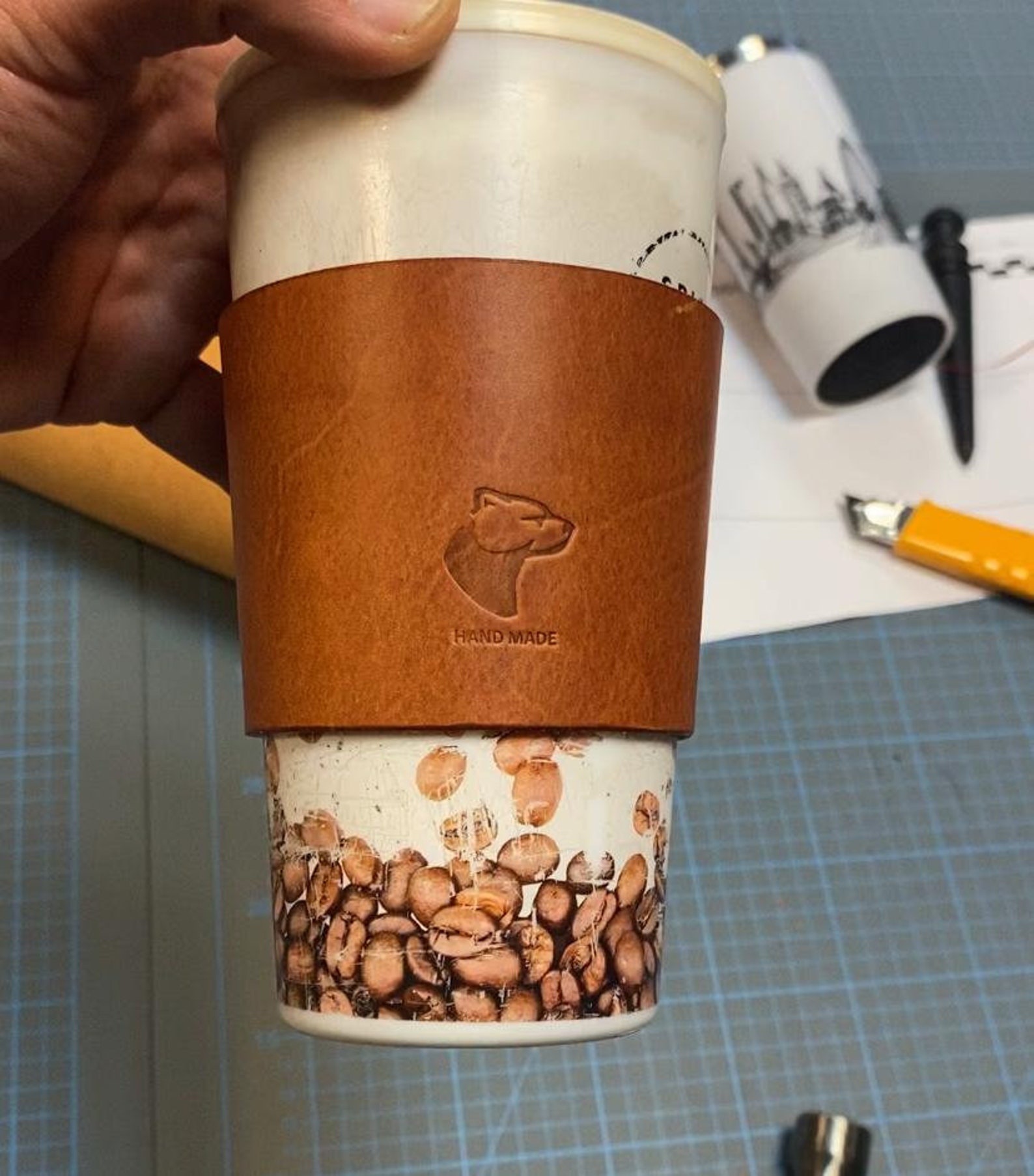Leather Cup Sleeve PDF Pattern LederKaffeeHülle Leder Etsy España