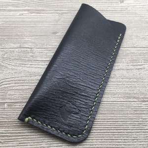 Brillenetui / Einstecketui / Hülle / Etui / Leather glasses case echt Leder ,Schwarz , Gr. L, XL, XXL, Handy Handgemacht Naht nach Auswahl Grün