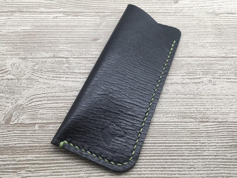 Brillenetui / Einstecketui / Hülle / Etui / Leather glasses case echt Leder ,Schwarz , Gr. L, XL, XXL, Handy Handgemacht Naht nach Auswahl Grün