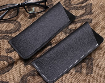 Glasses case / slip case / cover / case / leather glasses case genuine leather nappa, black, size L, XL, XXL, mobile phone handmade