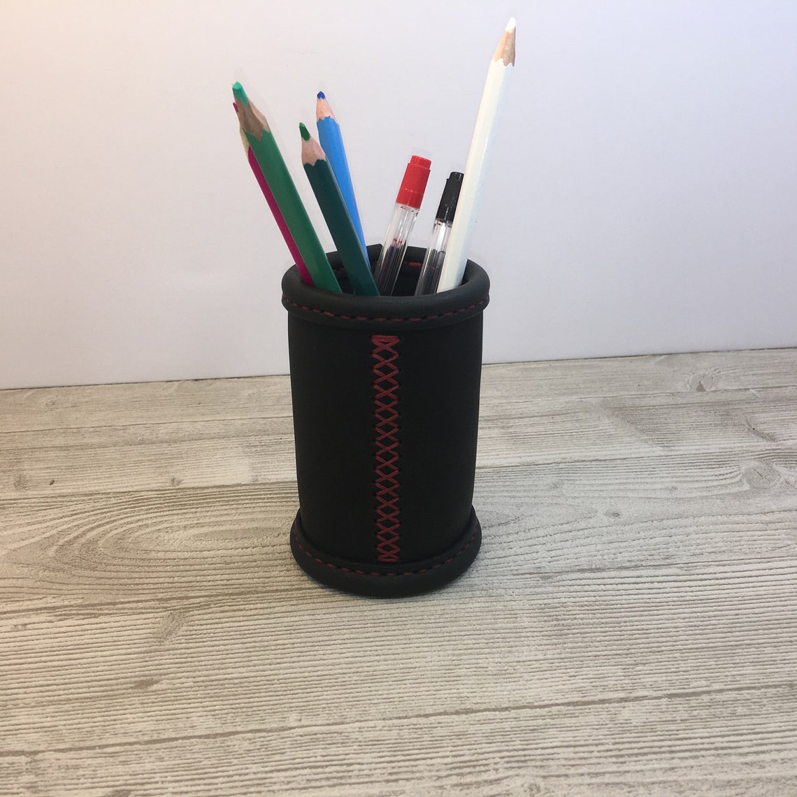 Pen holder mug pin cups leather cups made of genuine leather Etsy