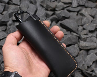 Brillenetui / Einstecketui / Hülle / Etui / Leather glasses case echt Leder ,Schwarz , Gr. L, XL, XXL, Handy Handgemacht Naht nach Auswahl