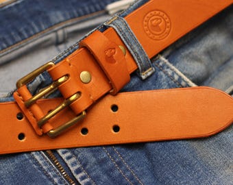 Personalized Belt Gift for Him, Robust Vintage Custom Leather Belt, Handmade in Germany, Strap with Brass Buckle