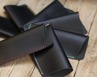 Glasses case / slip case / cover / case / leather glasses case genuine leather, black, size L, XL, XXL, mobile phone handmade seam as selected