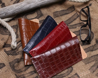 Glasses case / slip case / cover / case / leather glasses case genuine leather reptile crocodile style / , size L, XL, XXL, mobile phone handmade