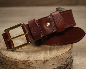 Belt made of genuine buffalo leather / leather straps vegetable tanned cognac / buckle - brass