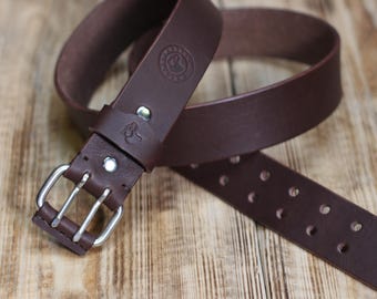 Men&#39;s belt made of genuine buffalo leather Robust Vintage Custom-made leather belt Handmade in Germany Strap with double pin buckle