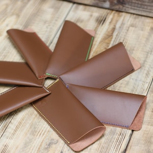 Glasses case / slip case / cover / case / leather glasses case genuine leather, brown, size L, XL, XXL, mobile phone handmade seam as selected