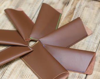 Glasses case / slip case / cover / case / leather glasses case genuine leather, brown, size L, XL, XXL, mobile phone handmade seam as selected